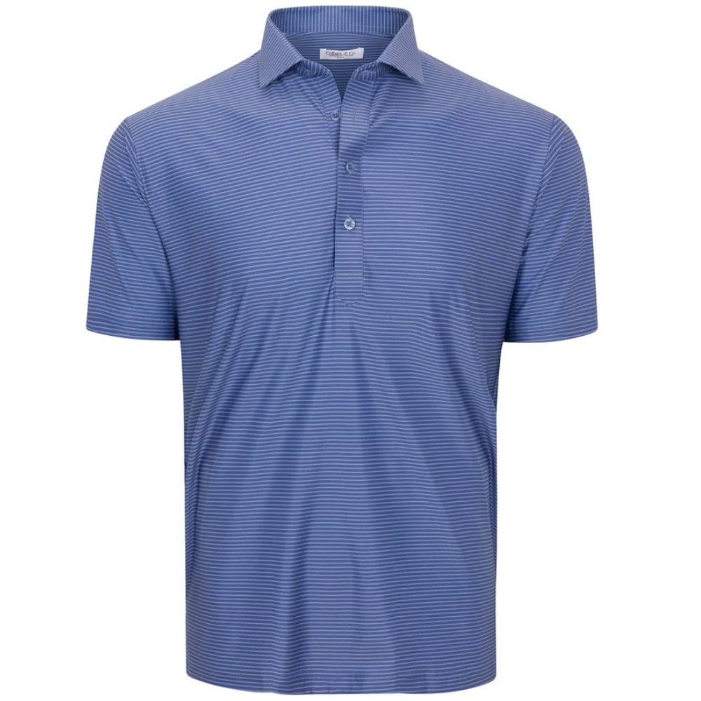 Collars & Co Easton Blue Stripe Featherweight‎ Preppy Golf Polo Shirt S Relaxed
